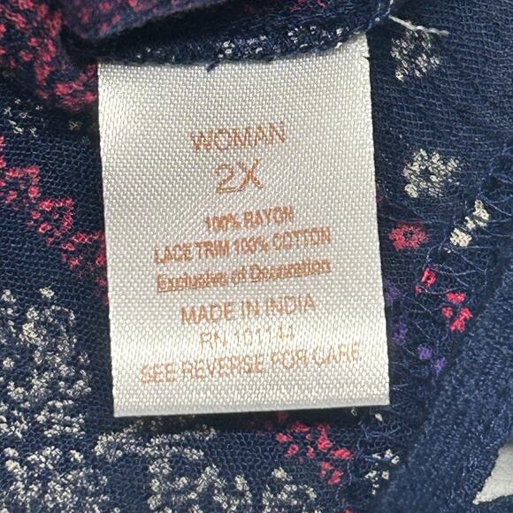 Westport Top Womens 2X Red Blue Floral Paisley Lace Trim Peasant Boho NWT - Picture 10 of 11